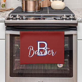 Red White & Blue Name and Monogram Personalised Tea Towel