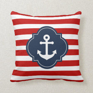 Red White & Blue Nautical Anchor Pillow