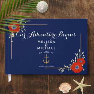 Red White & Blue Nautical Anemones Wedding Guest Book