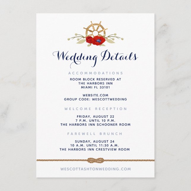 Red White & Blue Nautical Infinity Wedding Details Enclosure Card (Front)