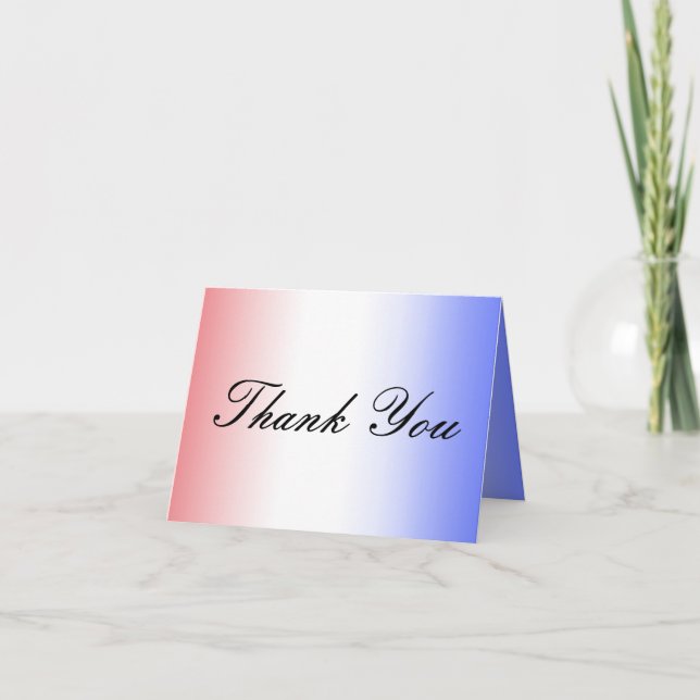 Red White & Blue Ombre Picture Photo Wedding Thank You Card (Front)
