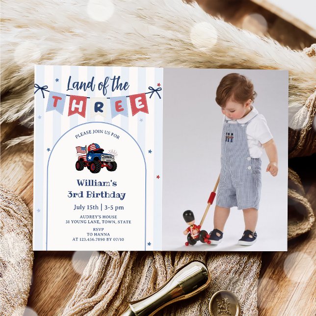 Red White & Blue Patriotic 3rd Birthday Invitation (Creator Uploaded)