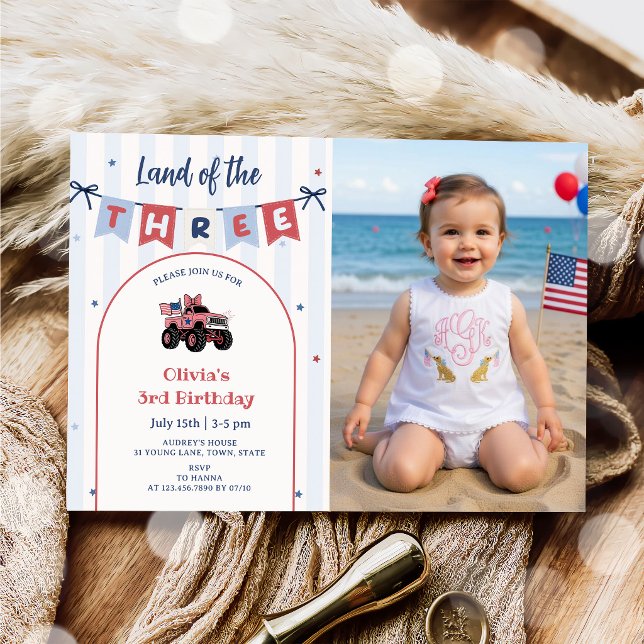 Red White & Blue Patriotic 3rd Birthday Invitation (Creator Uploaded)