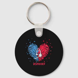 Red White Blue Patriotic 911 Dispatcher Heart 4th Key Ring
