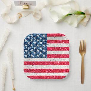 Red White Blue Patriotic American USA Flag Party Paper Plate
