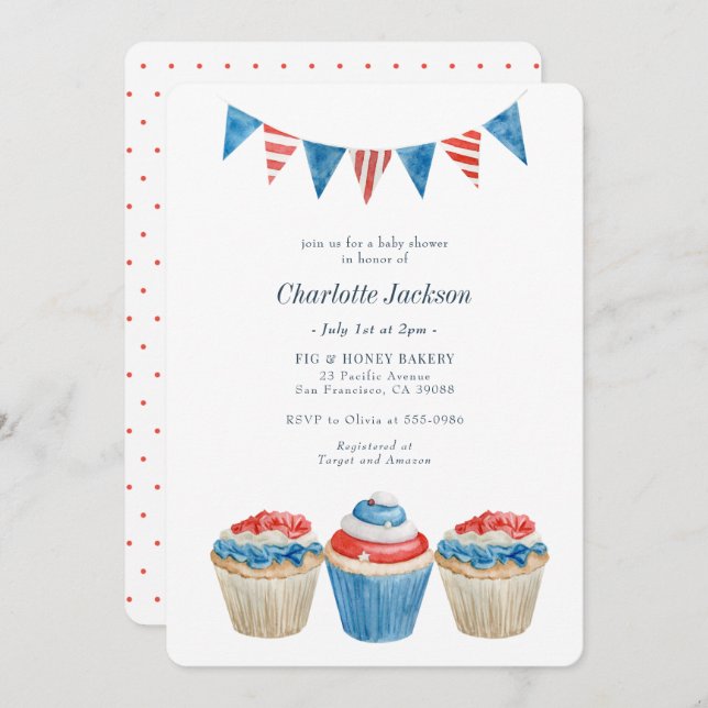 Red, White & Blue Patriotic Baby Shower Invitation (Front/Back)