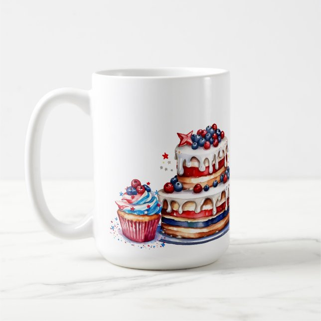 RED WHITE BLUE PATRIOTIC CAKES & CUPCAKES COFFEE MUG (Left)