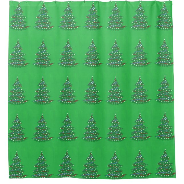 Red White Blue Patriotic Christmas Tree Shower... Shower Curtain (Front)
