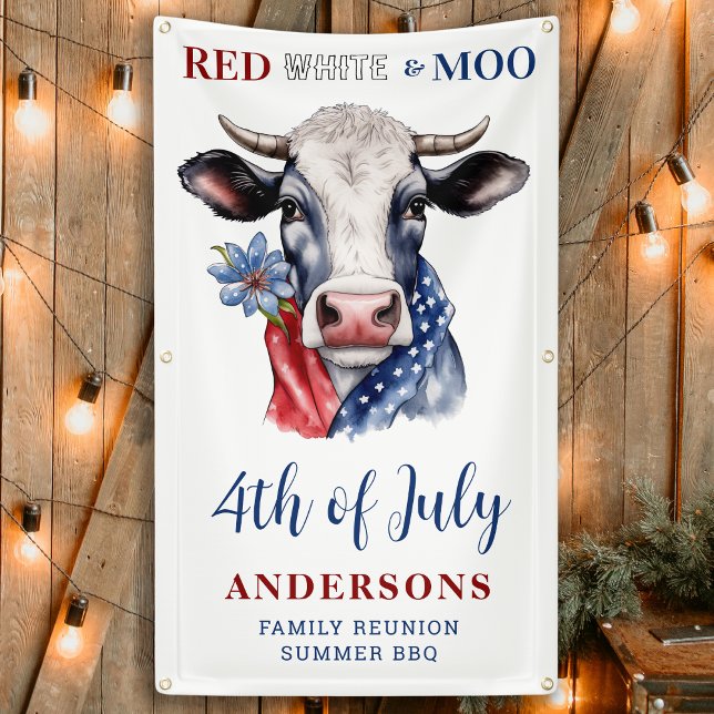 Red White Blue Patriotic Cow Farm 4th Of July  Banner (Creator Uploaded)