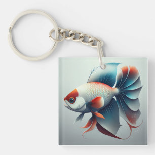 Red White & Blue Patriotic Exotic Fish Key Ring