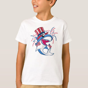 Red White Blue Patriotic Fourth of July Shark T-Shirt