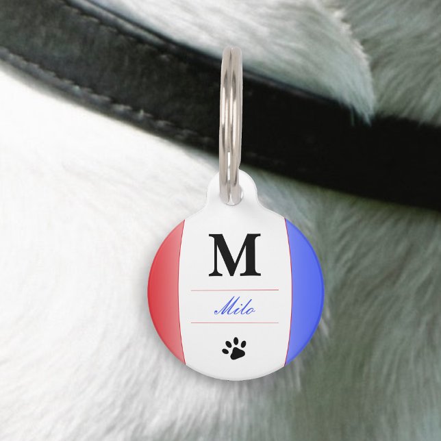 Red White & Blue Patriotic Name Monogram Pet Tag (Red White & Blue Patriotic Name Monogram Pet ID Tag)