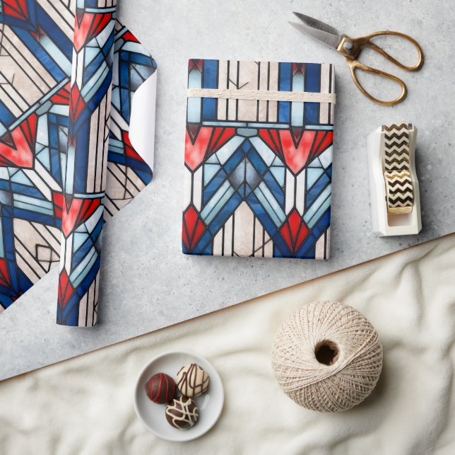 Red White Blue Patriotic Stained Glass 4th of July Wrapping Paper (Crafts)