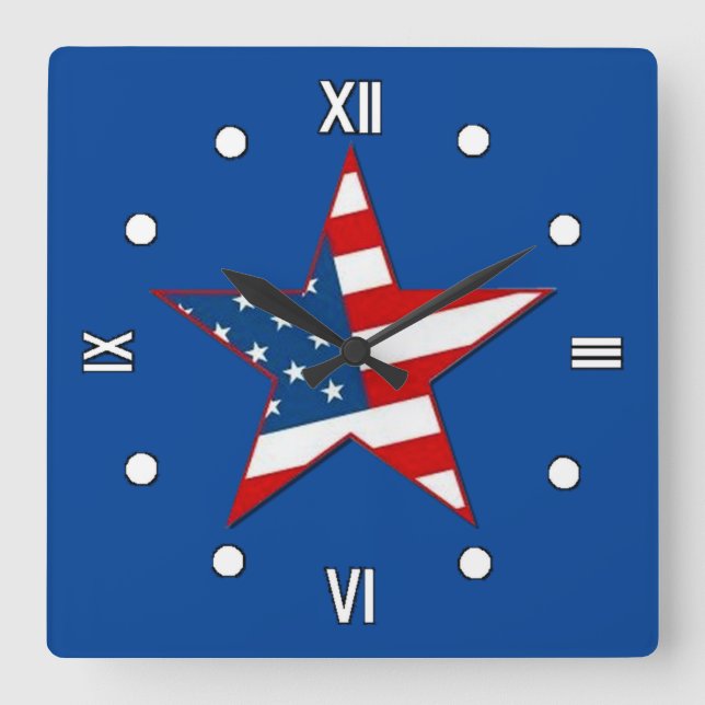 Red White & Blue Patriotic Star Wall Clock (Front)