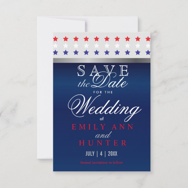 Red, White & Blue Patriotic Stars Save The Date (Front)