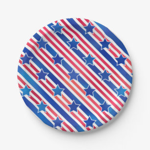 Red White Blue Patriotic Stars Stripes America USA Paper Plate