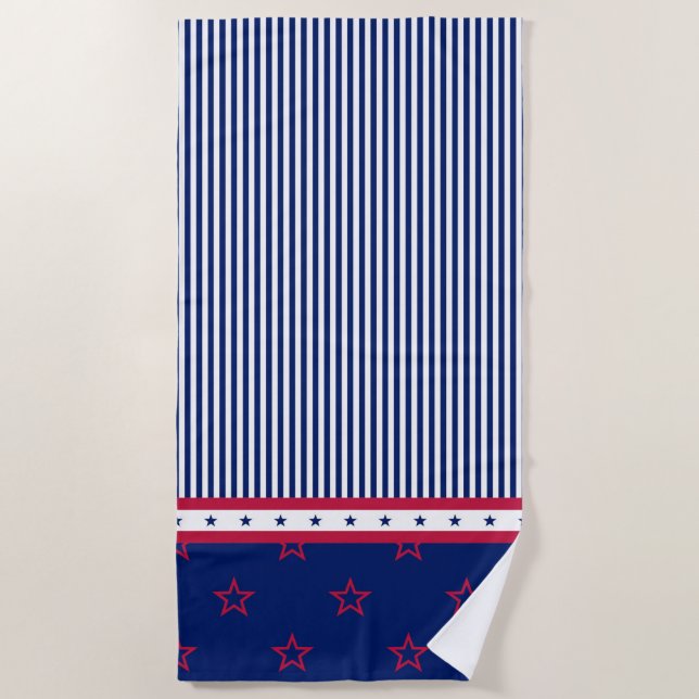 Red White Blue Patriotic Stars Stripes Beach Towel (Front)