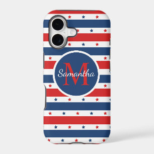 Red White Blue Patriotic stars stripes monogram