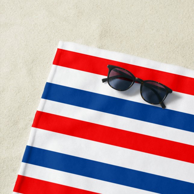 Red White Blue Patriotic Stripes Beach Towel (In Situ)