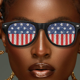 Red White & Blue Patriotic USA American Flag Retro Sunglasses