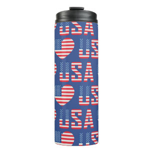 RED WHITE BLUE PATRIOTIC USA STARS STRIPES THERMAL TUMBLER