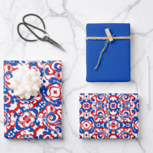 Red, White & Blue Pattern Wrapping Paper Sheet