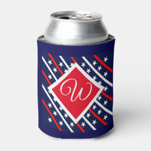 Red White & Blue Patterned Custom Initial Can Cooler