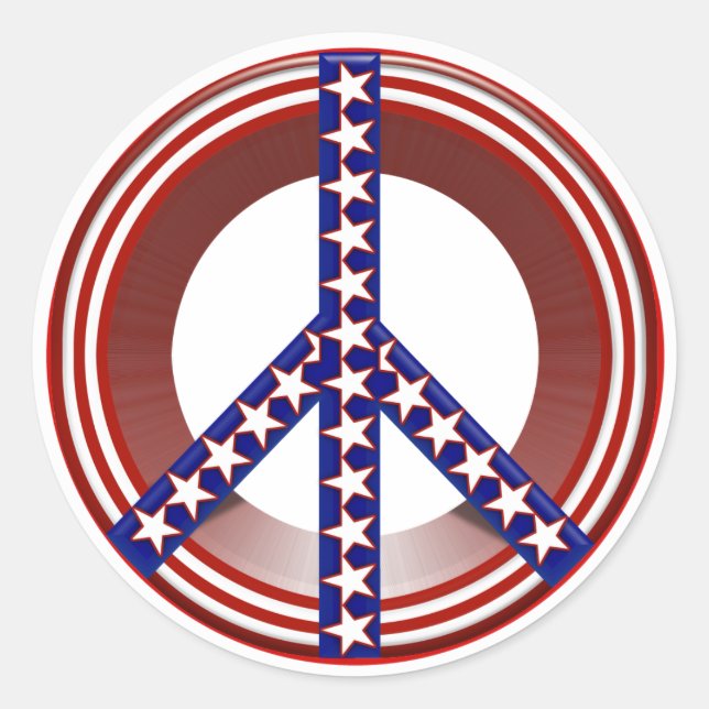 Red White & Blue Peace Sign Classic Round Sticker (Front)