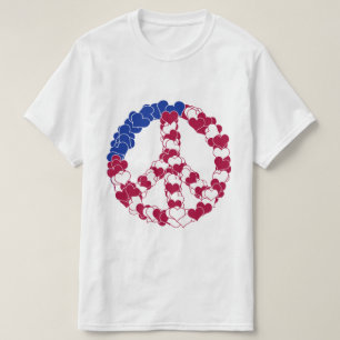 Red White & Blue Peace Sign with Hearts T-Shirt