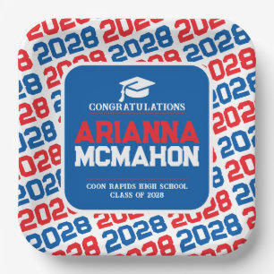 Red, White & Blue Personalised Graduation Pape Paper Plate
