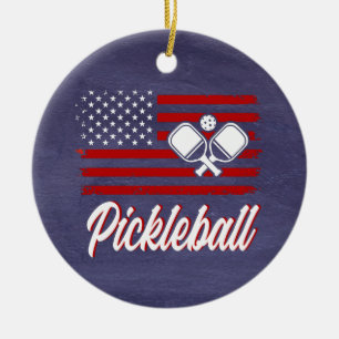 Red White Blue Pickleball Christmas Ceramic Tree Decoration
