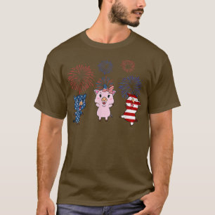 Red White Blue Pig USA Flag 4th Of July Patriotic  T-Shirt