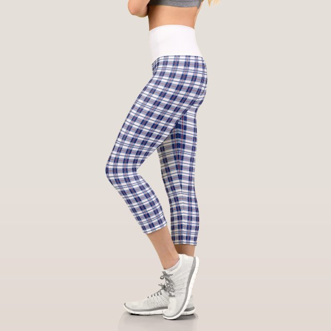 Red, White & Blue Plaid Capri Leggings (Left)