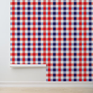 Red White Blue Plaid Gingham Checkered Pattern DIY Wallpaper