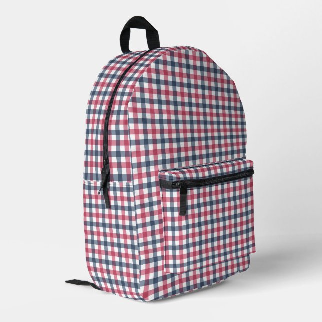 Red White Blue plaid Printed Backpack (Back Corner Left)