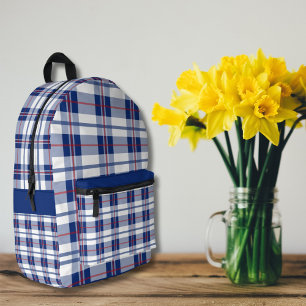 Red, White & Blue Plaid Printed Backpack