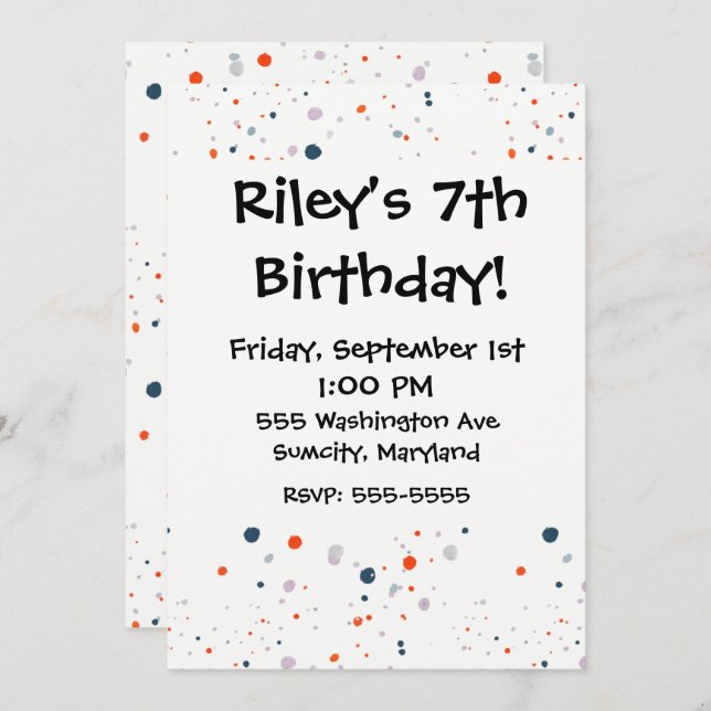 Red White & Blue Playful Confetti Invitations (Front/Back)