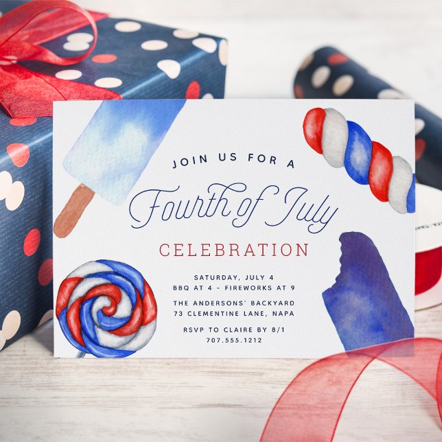 Red White & Blue Popsicle Fourth of July Party Invitation (Creator Uploaded)