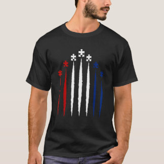 Red White Blue Puzzle Autism Awareness 4th Of July T-Shirt
