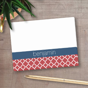 Red White Blue Quatrefoil Pattern Baby Boy Post-it Notes