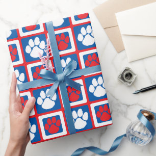 Red, White & Blue Repeating Pawprint Wrapping Paper