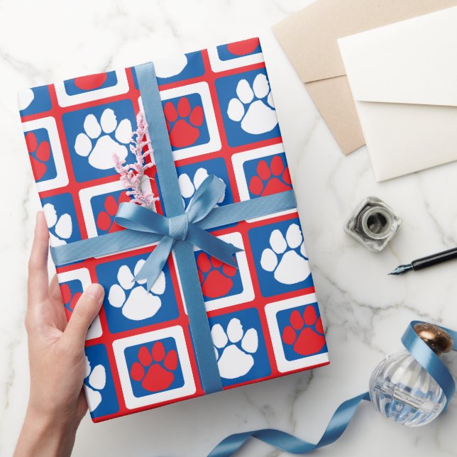 Red, White & Blue Repeating Pawprint Wrapping Paper (Gifting)