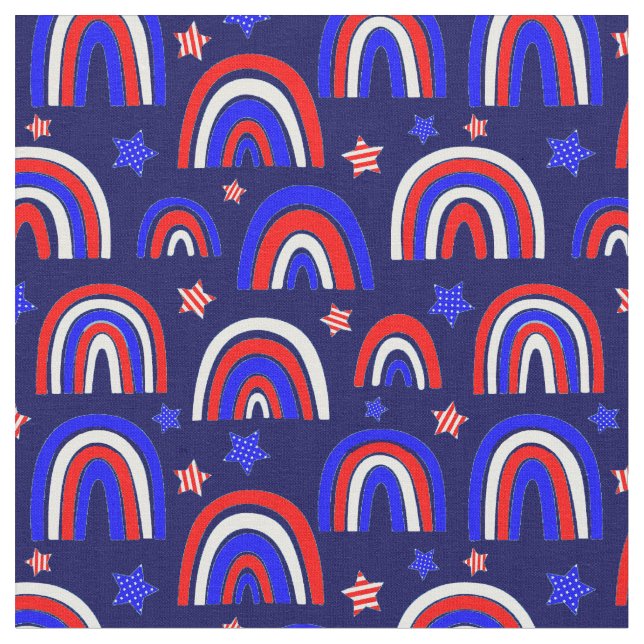 Red White Blue Retro Rainbow  Fabric (Close Up)