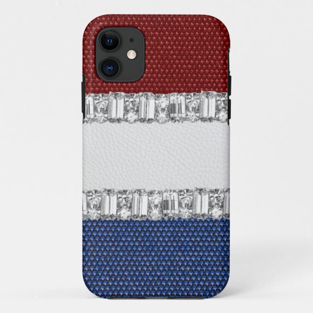 Red White & Blue Rhinestone iPhone4 Case (Back)