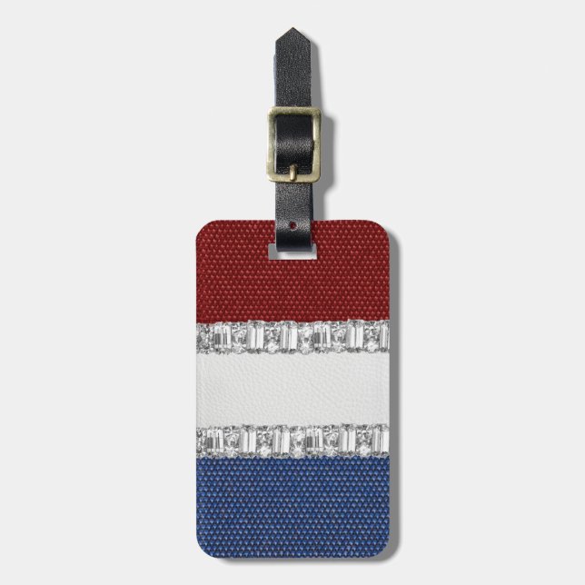 Red White & Blue Rhinestone Luggage Tag (Front Vertical)