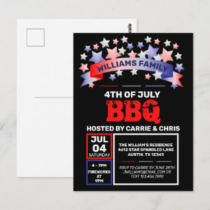 Red White & Blue Ribbon & Stars 4th of July BBQ Postcard
