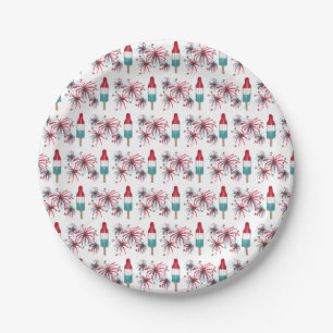 Red White Blue Rocket Pop Popsicle Fireworks USA Paper Plate