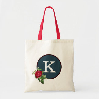 Red White Blue Rose Pattern Elegant Monogram Tote
