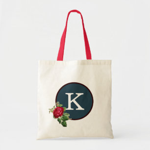 Red White Blue Rose Pattern Elegant Monogram Tote Bag