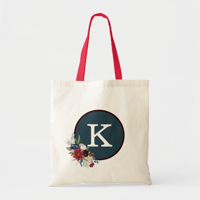 Red White Blue Rose Pattern Elegant Monogram Tote Bag (Front)